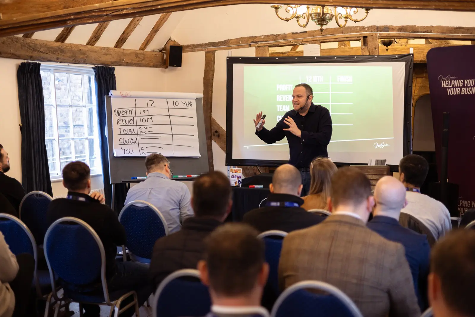 James at a flipchart in front of a room of members at a workshop